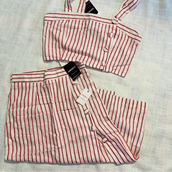 Forever 21 Tops - NEW Forever 21 F21 Women linen stripe crop top L & matching button down